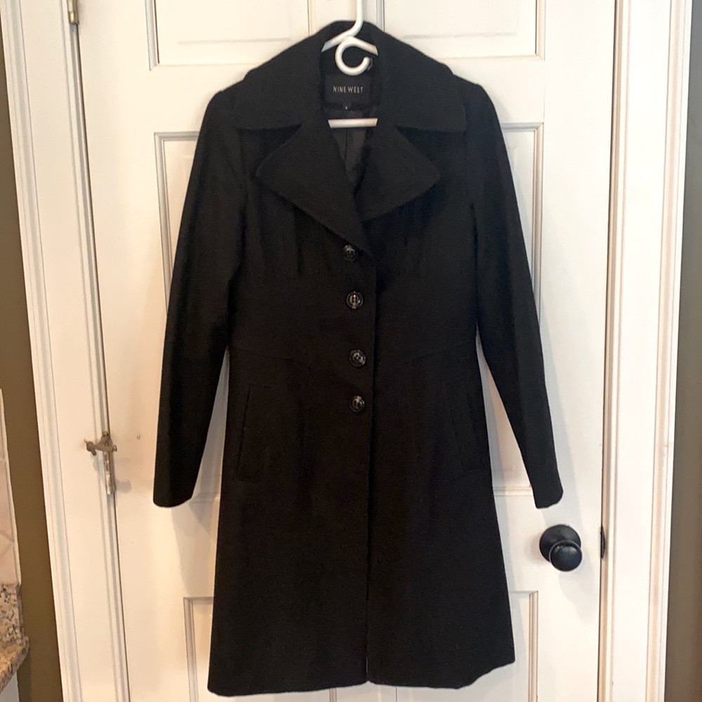 Classic knee length black wool coat